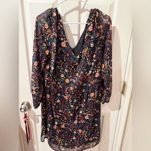 MSK Black Floral Long Sleeve Dress
